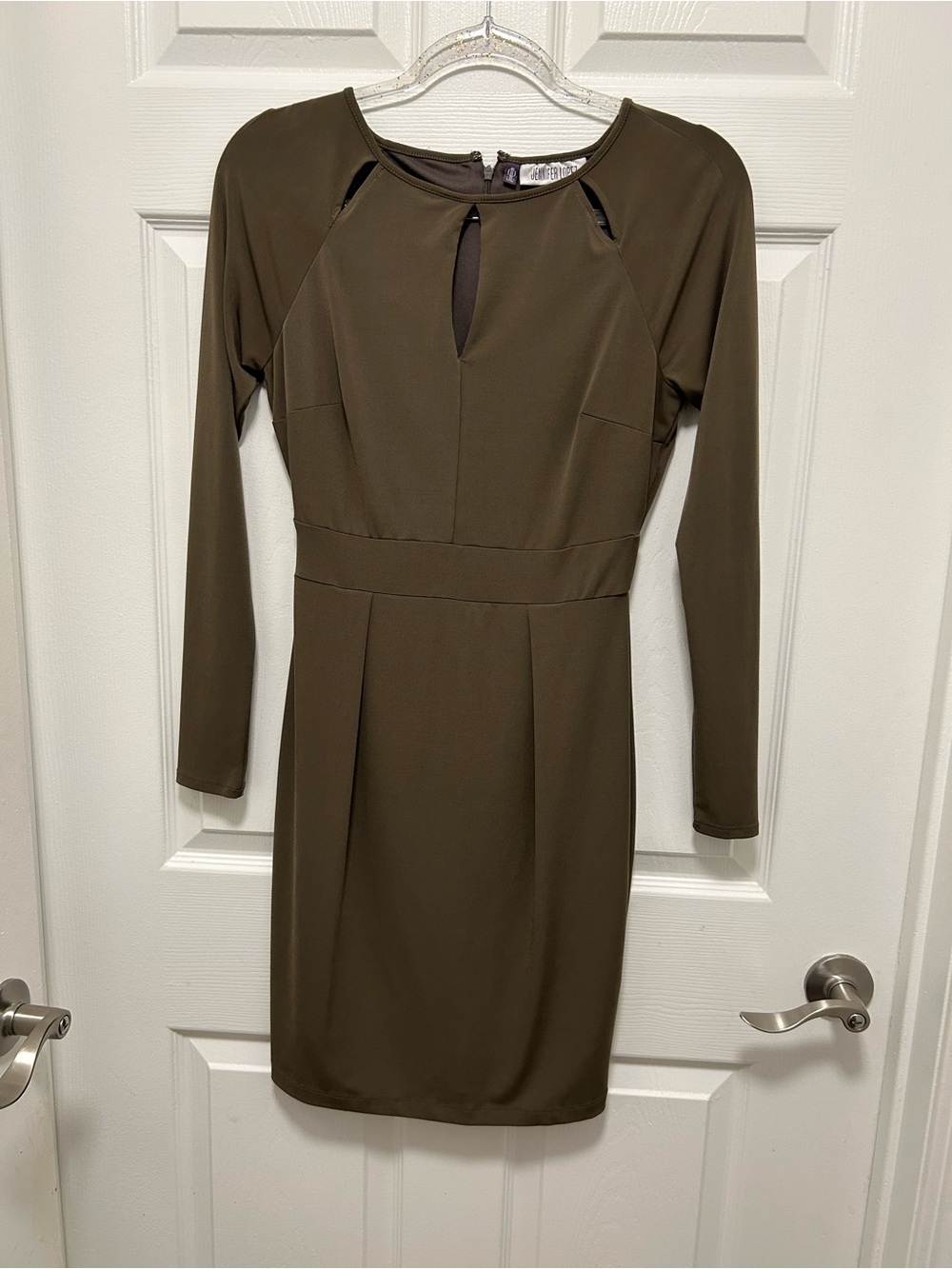 Jennifer Lopez Olive Long-Sleeve Keyhole Sheath Dress